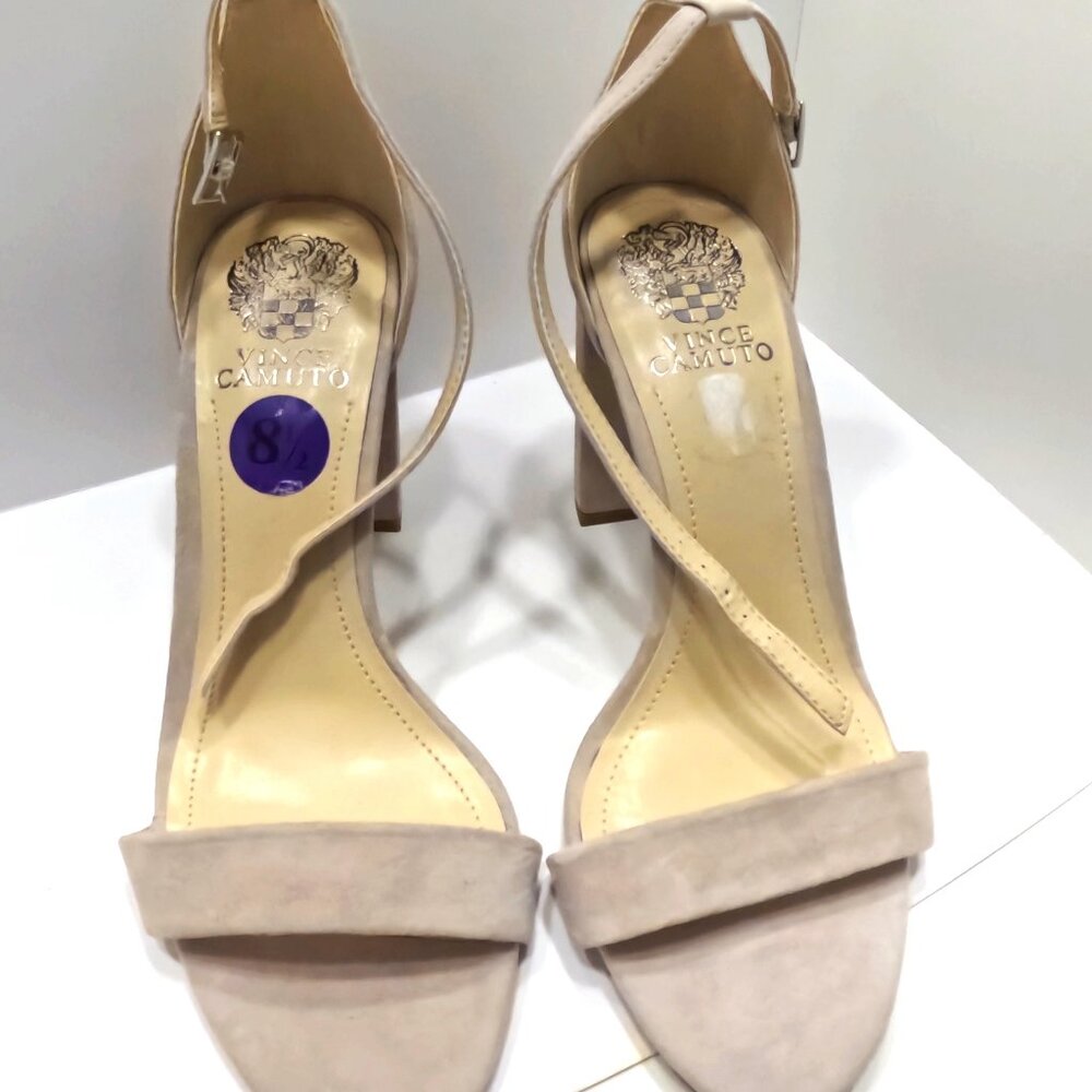 VINCE CAMUTO HEELS WOMEN SHOE SANDAL BLOCK HEEL SIZE 8.5 SUEDE CREAM